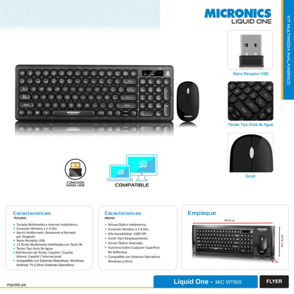 Teclado y mouse para escritorio modelo LIQUID ONE - MIC WT805