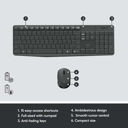 LOGITECH MK235 TECLADO INALÁMBRICO INCLUYE MOUSE, ANTI DERRAME