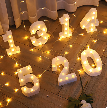 numeros del 0 al 9 blancos con Luz Led