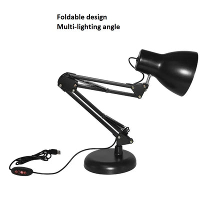 Lampara de escritorio plegable moderna, lampara de mesa led de brazo oscilante largo de metal flexible